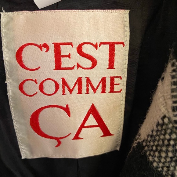 Ladies black and white wool checked blazer w/ velvet pipping - Picture 2 of 5